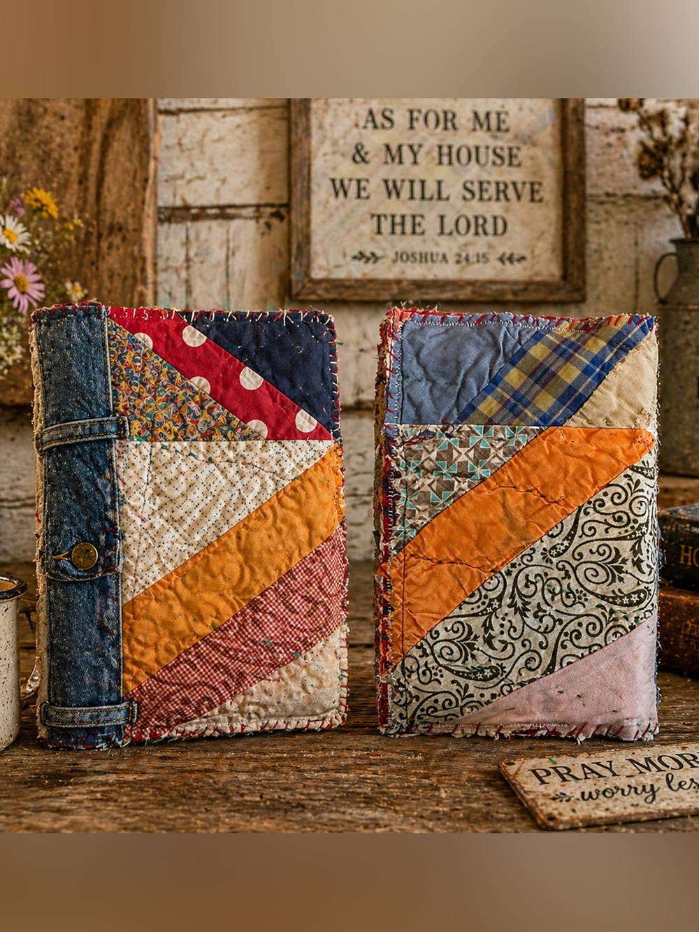 Vintage Quilted Bible cover quilted book cover Upcycled Quilt repurposed quilt